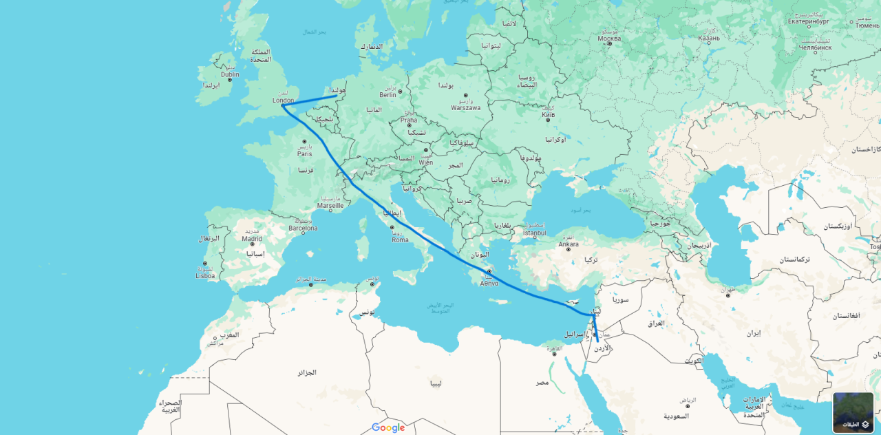 خريطة توضح المسار الأول للمهاجر 